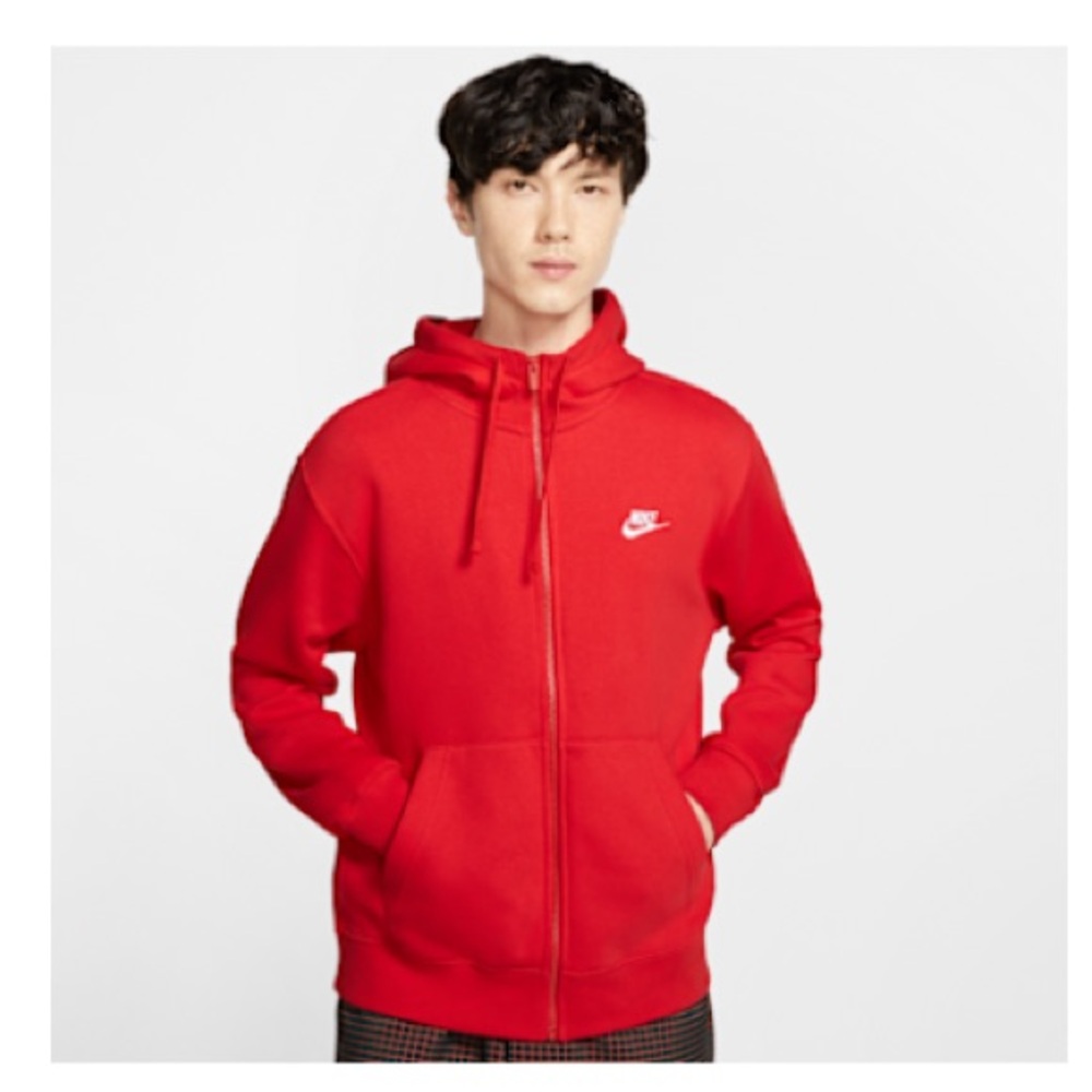 Nike Red Zip-Up Hooded Sweatshirt with White Swoosh